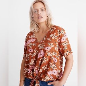 Madewell Novel Tie-Front Top Hillside Daisies Small Floral  Short Sleeve Shirt